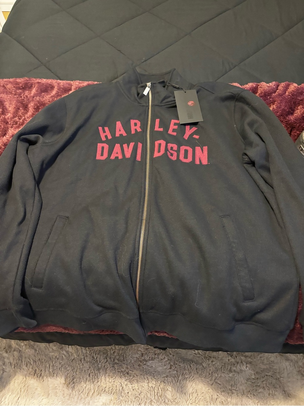 Harley-Davidson Black Zip-Up Lightweight Jacket with Red Chest Logo